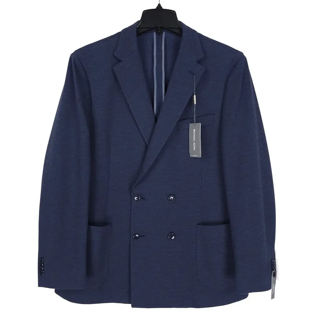Michael Kors Mens Classic Fit Sport Coat Blazer 44R Navy Blue Solid Stretch Knit